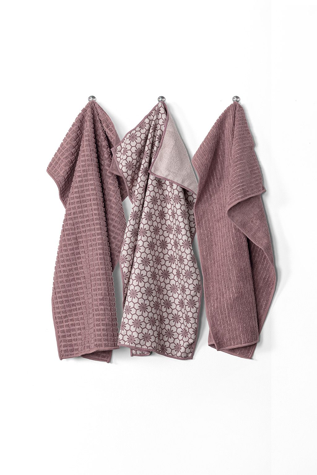 Kuchynská utierka ESSENTIAL, microfiber 40x60cm, set/3, mauve/flower